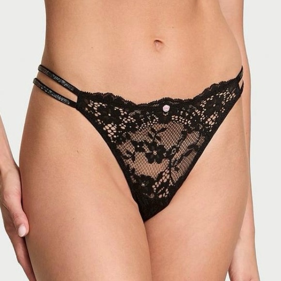 Victoria’s Secret Extra Large Black Twinkle Strap Lace Brazilian Panty - Picture 3 of 5